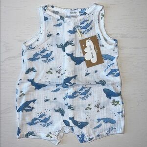 Angel Dear Organic Cotton Shortie Romper Blue Whales 3-6 6-12 12-18 18-24 months